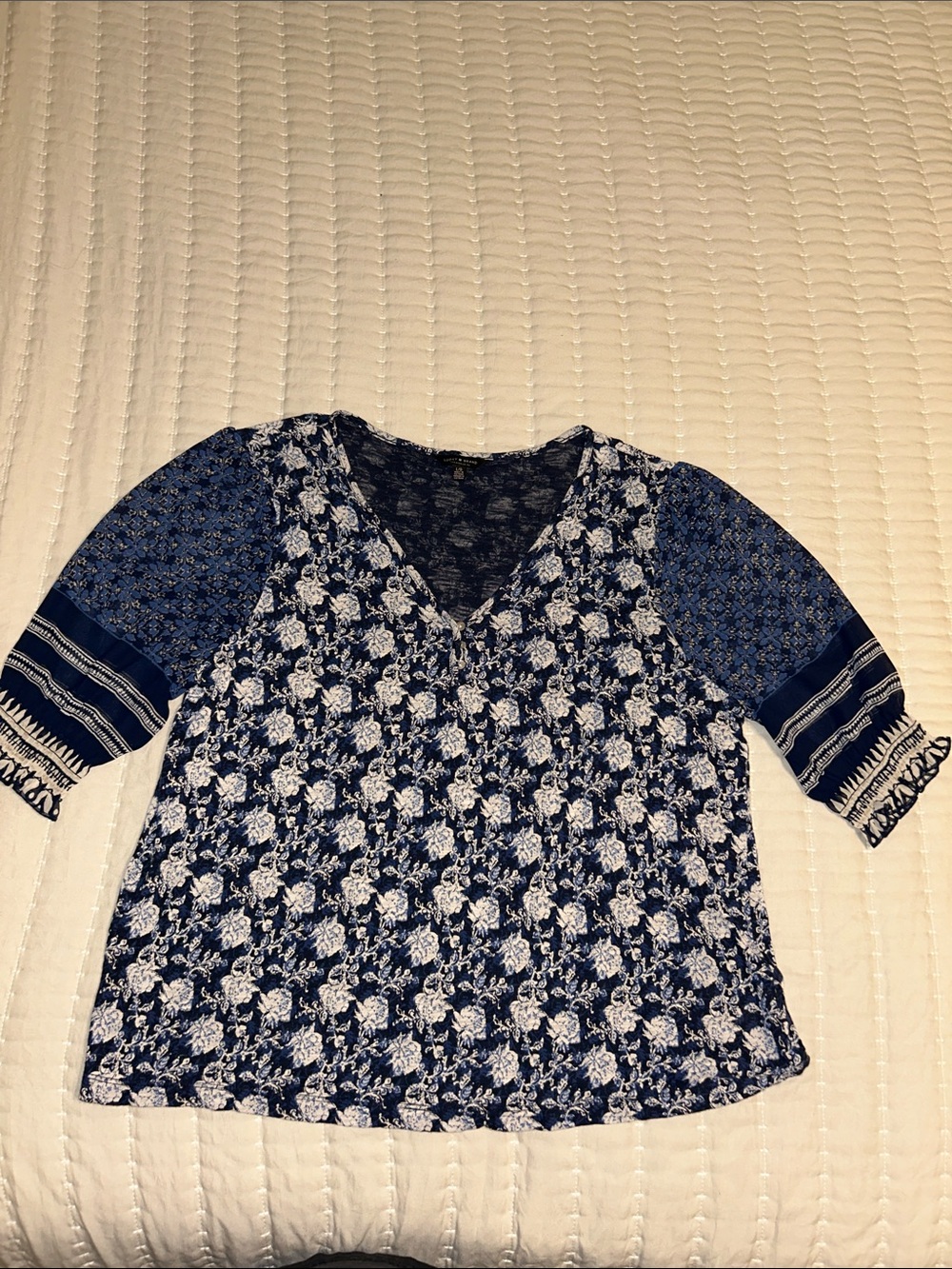 Lucky Brand Navy & White Mixed-Print V-Neck Tunic
